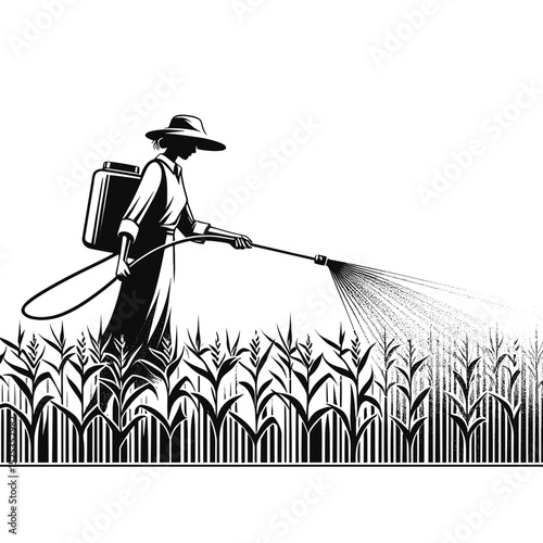 Woman spraying crops by hand with care on transparent background for sustainable agriculture