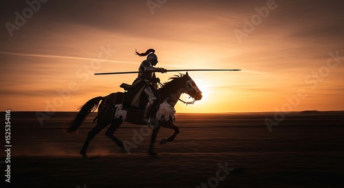 Mounted Samurai Charging at Sunset – Epic Warrior Action Art
