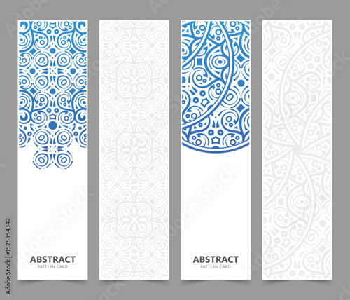 Decorative Ornamental Mandala Banner Set with Floral Details and Geometric Elements