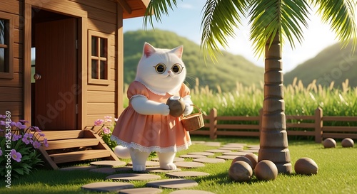 Adorable Cat in Dress – Cute Animal Character Illustration
