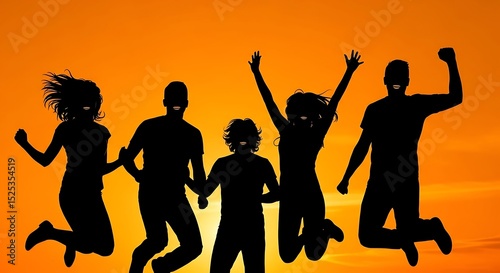 Happy Kids at Sunset – Joyful Childhood Silhouette Art
