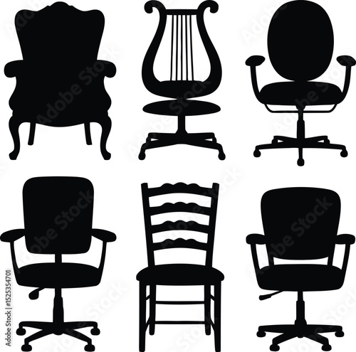 Six Different Classic Chair Silhouettes, Perfect for Design Inspiration eps 10 .