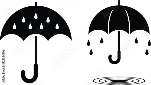 Two black silhouette umbrellas showing rain protection and leakage. eps 10 .
