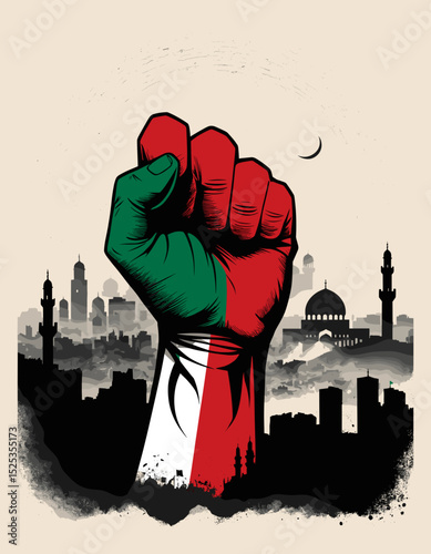 This image features a raised fist prominently displaying the colors of the Italian flag, which are green, white, and red.