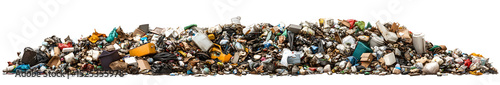 Collection of towering pile of trash junk cutout png isolated on white or transparent background