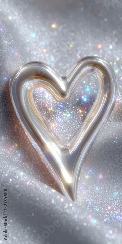 Shiny Silver 3D Heart Shape on Glittering Background