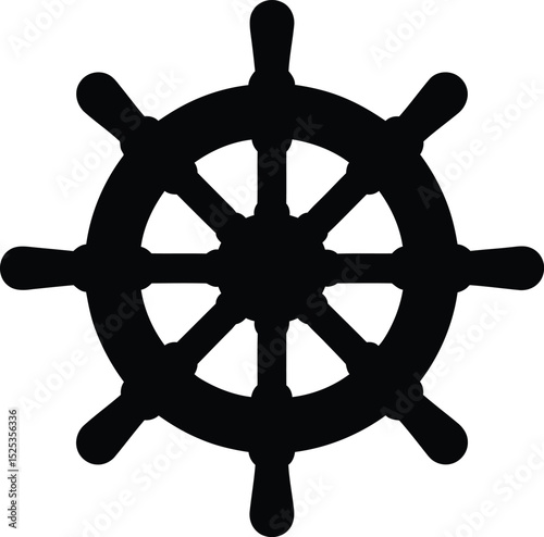 Simple black silhouette of a ship's steering wheel. eps 10 .