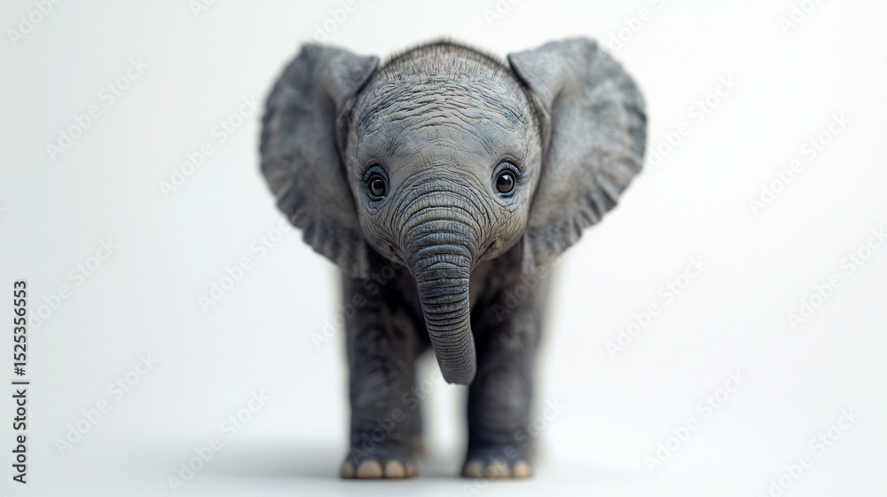Fototapeta premium Happy Baby Elephant Standing on a Neutral Background with Curiosity