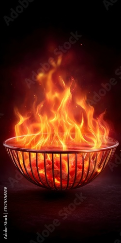 Fiery BBQ Grill  Embers  Flames  Charcoal  Grill  Cooking  Summer  Food  Heat  Hot   Night