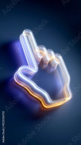 Glowing Neon Cursor Hand  Abstract 3D Click Icon