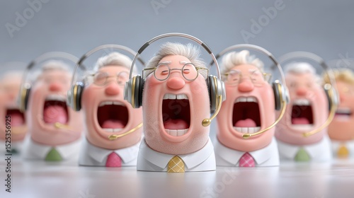 Playful Customer Service Team  3D Cartoon Characters with Headsets