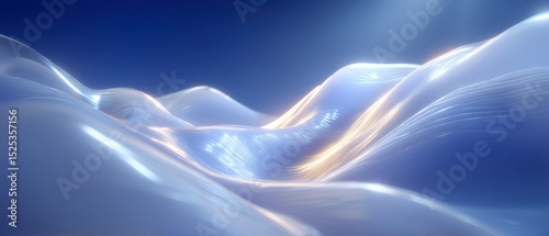 Abstract Blue   Gold Light Waves  3D Render  Soft  Cinematic Background