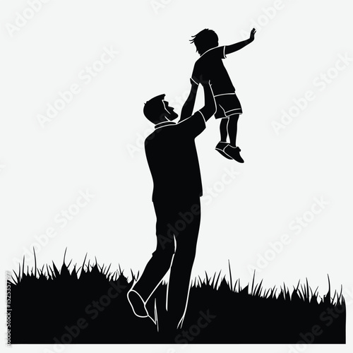 A father lifting a child on his shoulders silhouette image vector art and illustration	