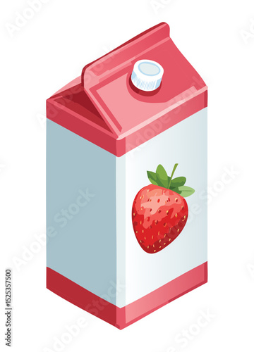 Strawberry Drink Box Beverage - Vector Illustration