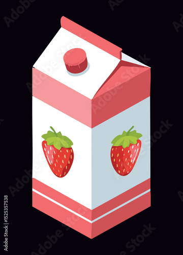 Pink Strawberry Milk Carton - Vector Illustration