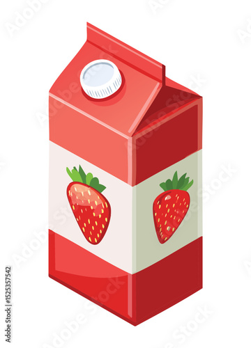 Classic Strawberry Milk Carton - Vector Illustration
