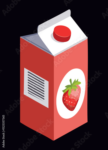 Strawberry Juice Milk Carton - Vector Illustration