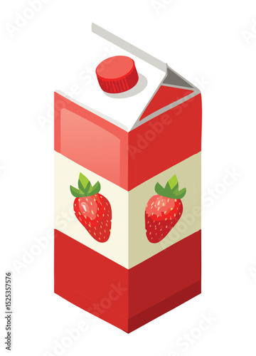 Striped Strawberry Milk Carton - Vector Illustration