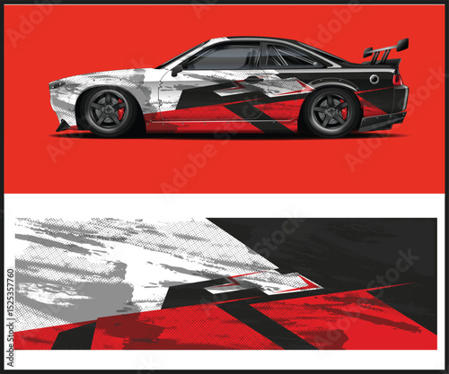 Abstract Red Black and White Race Car Wrap Design