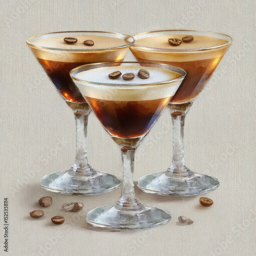 Espresso Martini Cocktails  Watercolor Painting  Coffee Drinks  Bar  Alcohol