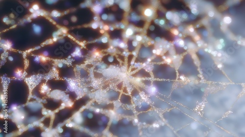 Sparkling Ice Crystals on Web  Winter Wonderland Background Texture