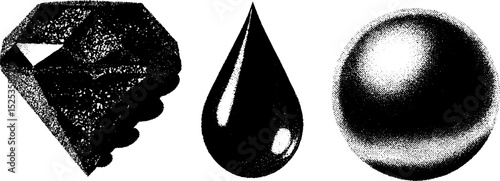 Minimalist stippling and halftone textures featuring geometric shapes for design projects