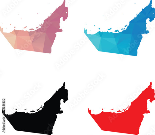 UAE Map in 4 Distinct Styles – Modern, Minimalist, Vintage & Artistic | High-Quality Vector Illustration for Designers, Presentations, Print & Web Projects