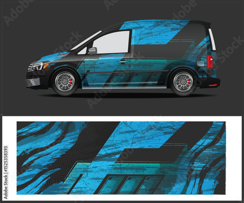 Abstract Blue and Black Van Wrap Design Template