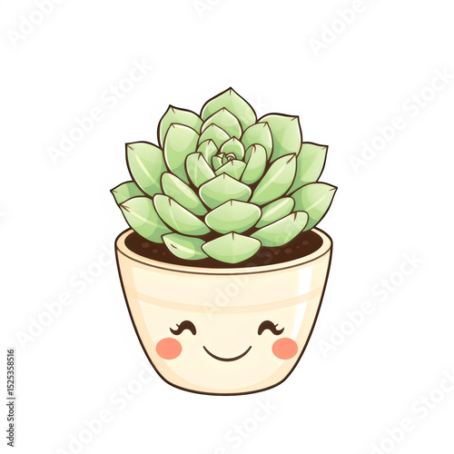 Friendly echeveria cactus in cute smiley pot.