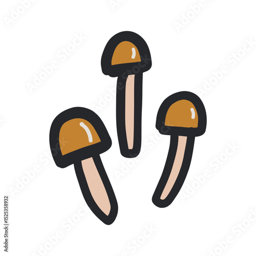 なめこの輪郭あり手描きカラーイラスト
