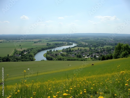 Bassenge, Liege, Belgium -  Scenic view over the Walloon countryside and the creek Geer