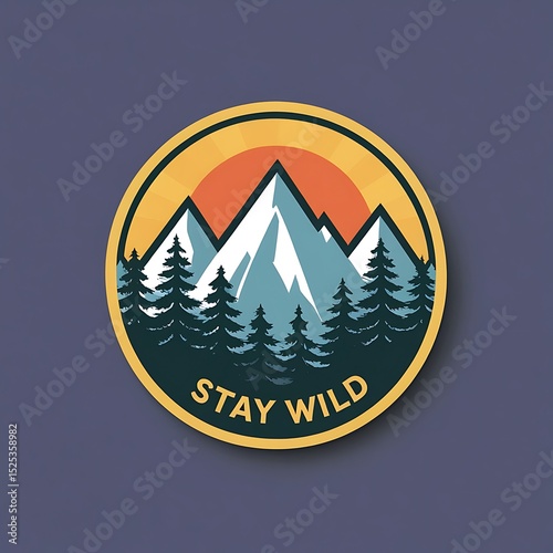 Stay Wild Mountain Landscape Illustration - Retro Nature Badge Design
