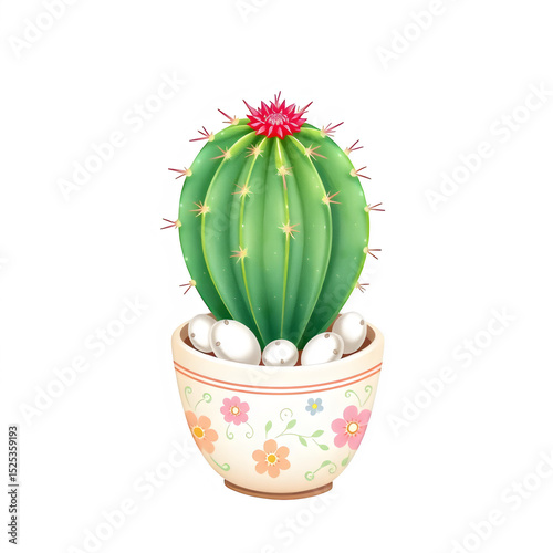 Charming vibrant cactus with flower pot design.