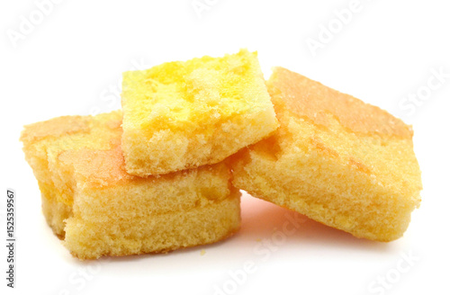 There was a small cake on a white background 
