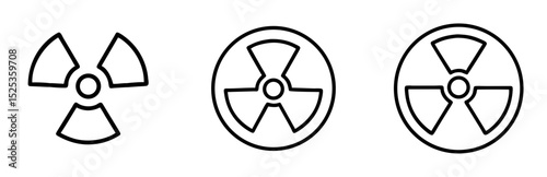 Nuclear radiation symbols in outline style on white background, icons set, vector  