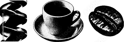 Minimalist coffee art with engraving and stippling texture design
