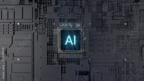 AI Processor Activating with Glowing Circuit Connections