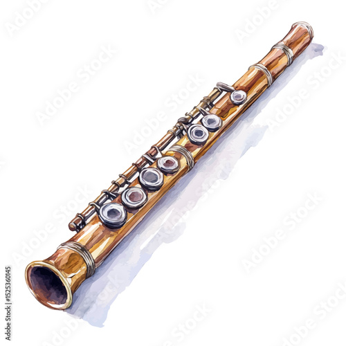 Flute, watercolor vector, high quality, isolated on a white background.