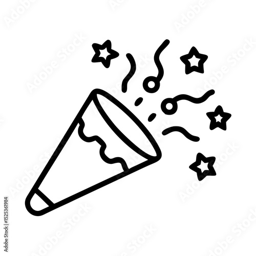 Party popper emitting confetti and stars in a festive design  