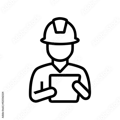 Construction worker holding a tablet while wearing a safety helmet  