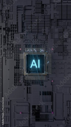AI Processor Activating with Glowing Circuit Connections