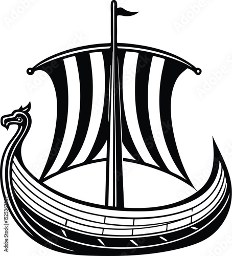  Viking ship silhouette, ancient boat icon, Norse vessel vector, historic sailing graphic, line art design
