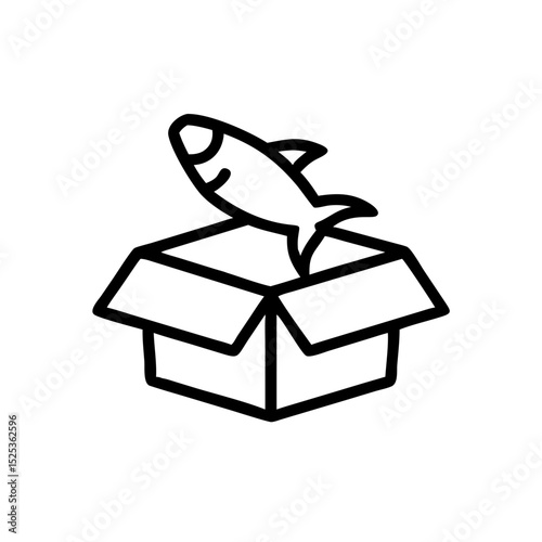 Fish in a box illustration with a simple line design  