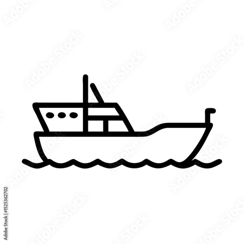 Fishing boat illustration swimming in stylized waves  