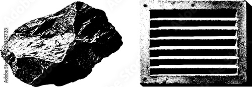 Vintage engraving of rock and vent with stippling and halftone texture design