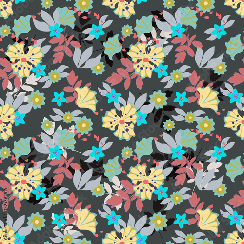 Vintage Floral on Grey Seamless Repeat