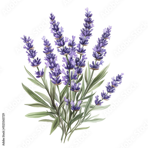 Lavender Flower Bunch with Leaves - Fragrant Purple Blooms on Transparent Background
