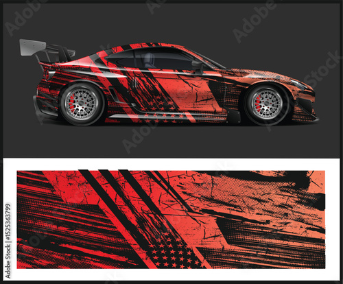 Red and Black Grunge Racing Car Wrap Design