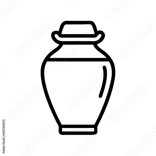 Urn with ashes in simple line style on white background  