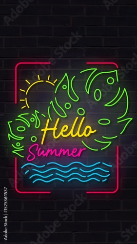Vibrant neon animation in a vertical loop, featuring 
